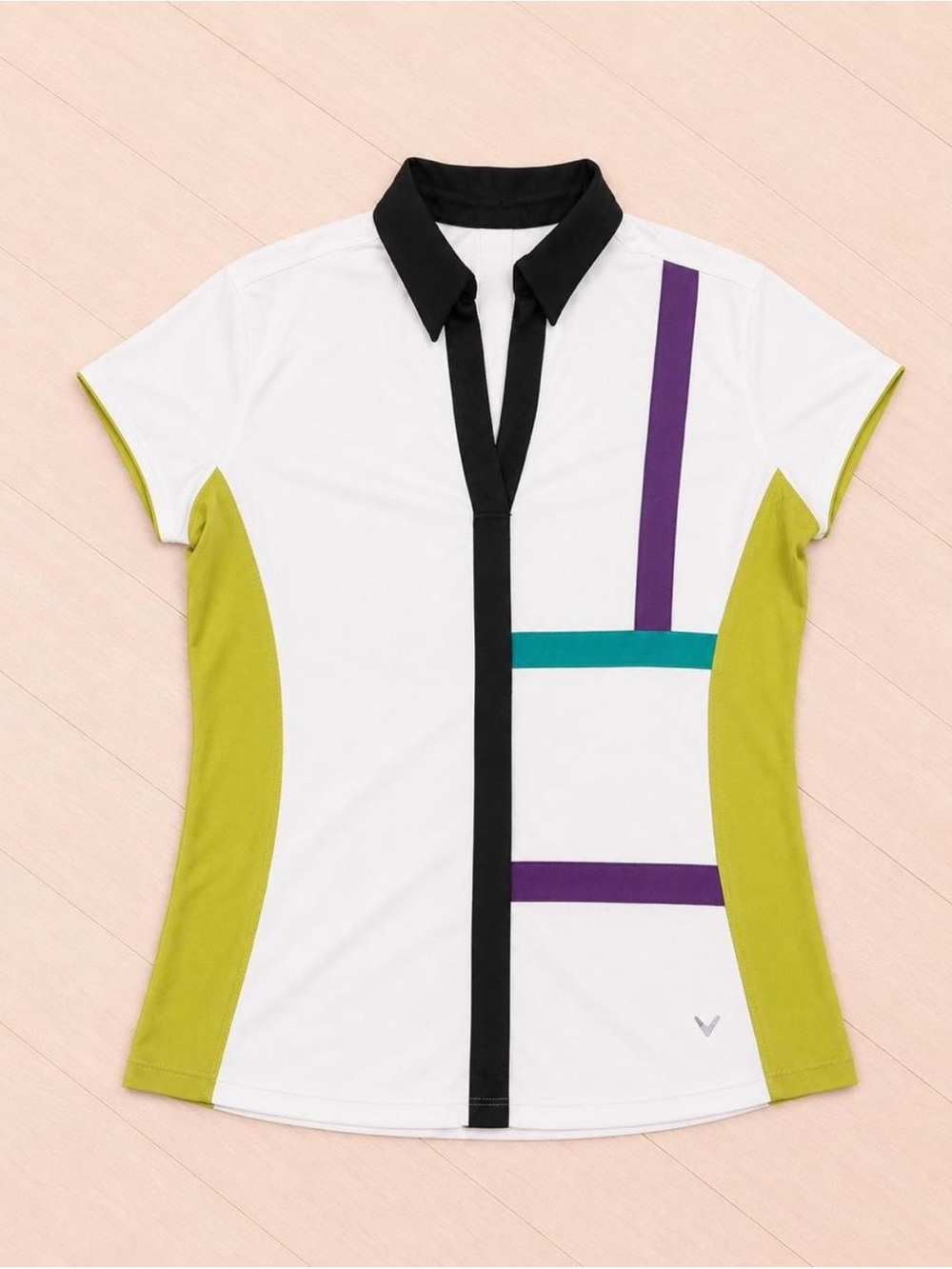 Callaway White Polo Top with Black Collar and Lime Side Panels